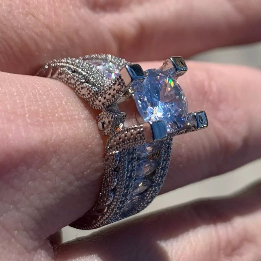 Sterling silver wedding engagement ring - Picture 5 of 7
